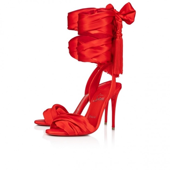 NEW Christian Louboutin Sevillana 100mm Red Crepe Satin Tie Heels 39.5 - Picture 1 of 7